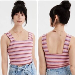 AMERICAN EAGLE Striped Cropped Ribbed Tank Top
